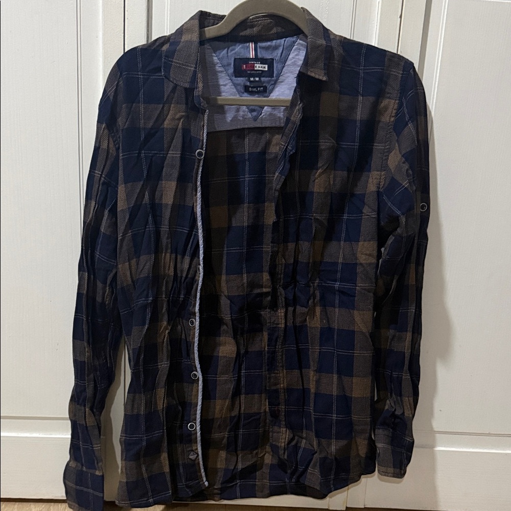 Vintage Navy & Brown Plaid Shirt Jacket